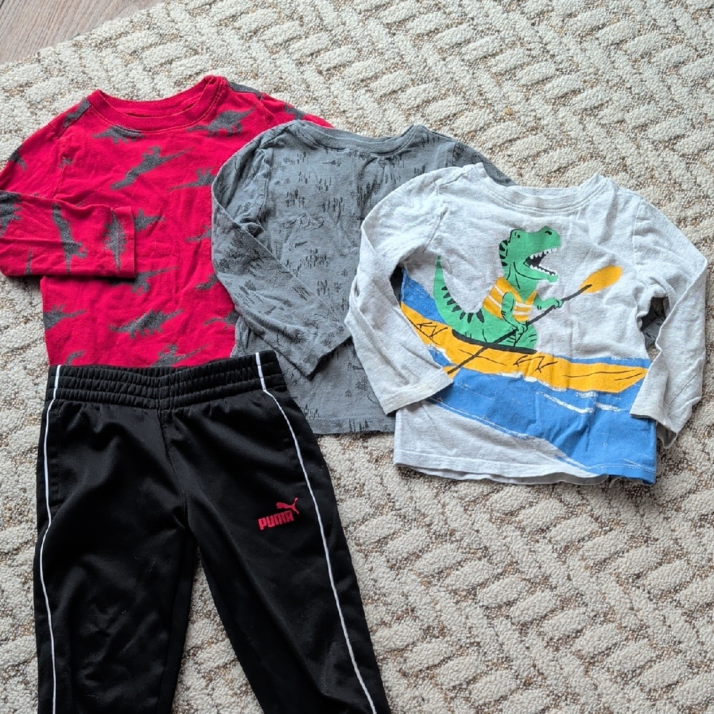 Old Navy Kids Dinosaur Graphic Shirts - Red, Gray, and White